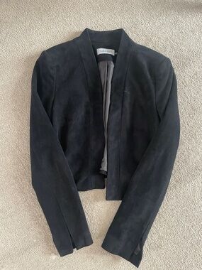 Calvin Klein Black Suede Cropped Open Blazer